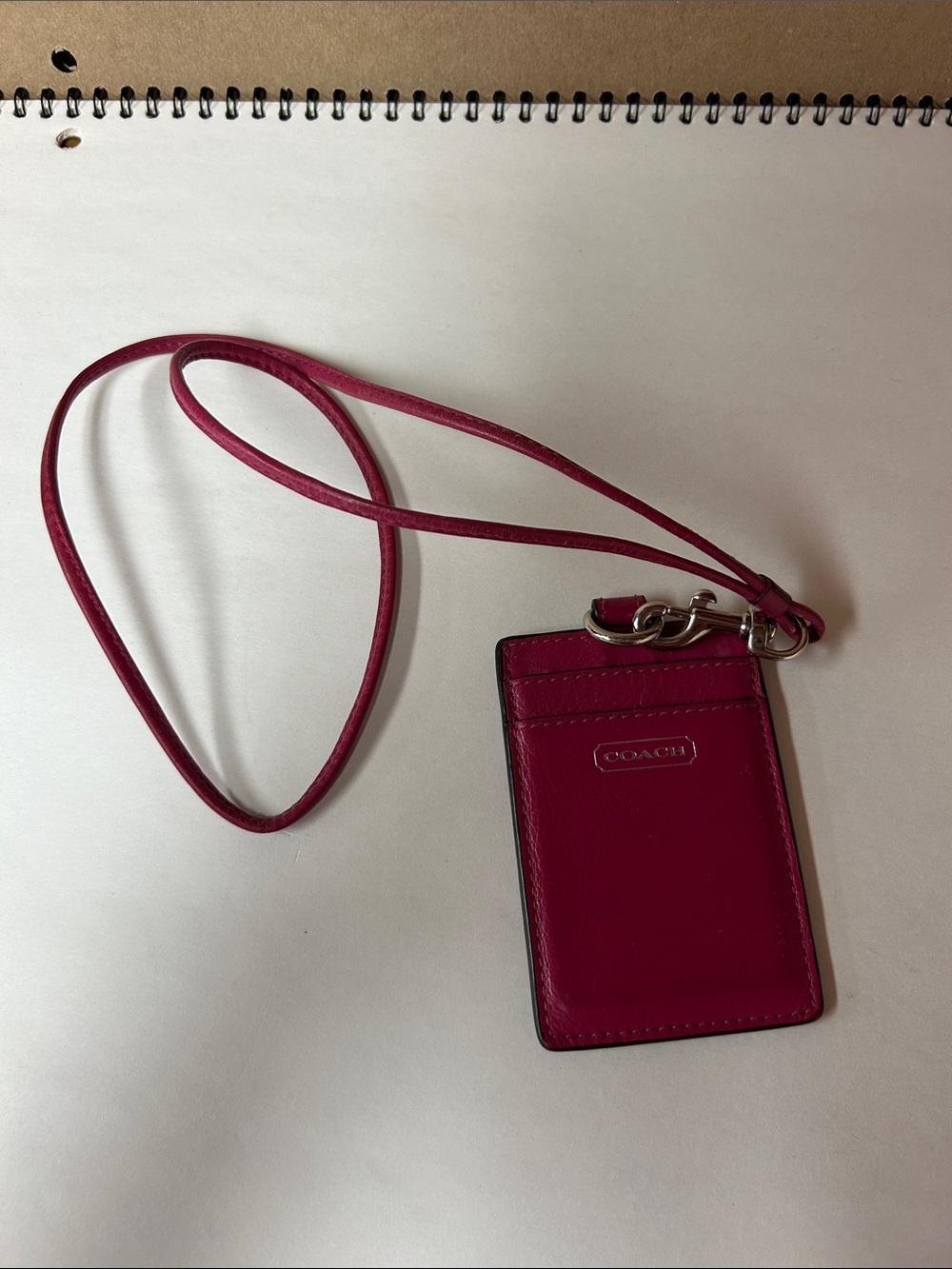 Coach Pink Leather Lanyard Card Holder with Silver Hardware